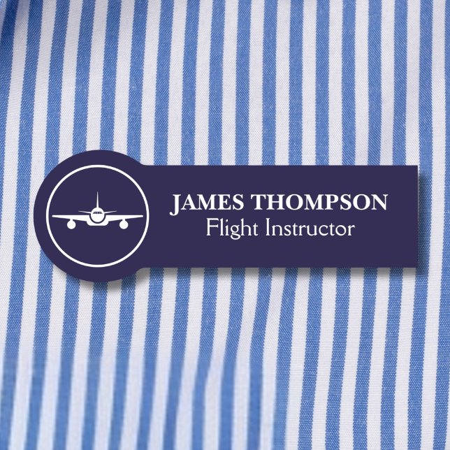Professional Navy Blue Modern Aviation employee Name Tag (Creator Uploaded)