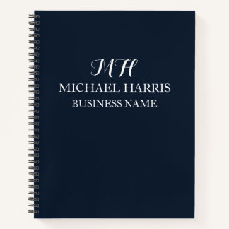Professional Navy Blue Monogram Initial Business Notebook