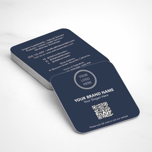Professional Navy Blue OCR Custom Logo Branding Square Business Card (Creator Uploaded)