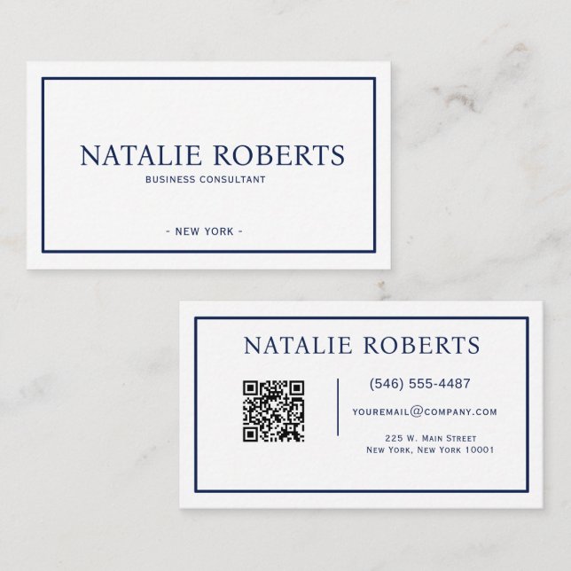 Professional Navy Blue QR Code Business Card (Front/Back)