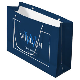 Professional Navy Blue White Groomsmen Minimalist  Large Gift Bag