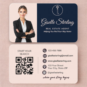 Professional Navy Blush Real Estate Business Card
