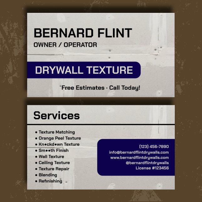 Professional Navy Drywall Texture Branding Business Card (Creator Uploaded)