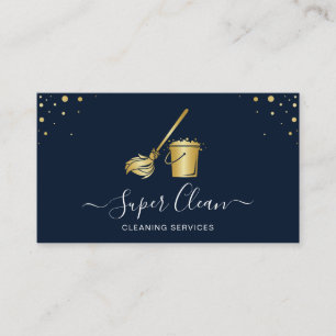 Professional Navy Gold House Cleaning Maid Business Card