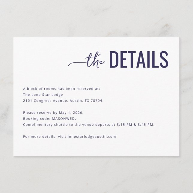 Professional Navy Minimalist Details Enclosure Card (Front)