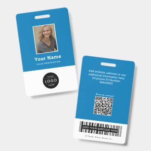 Professional Navy QR Code Business ID Barcode Badge