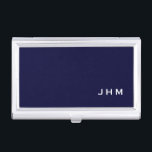 Professional Navy & White Classic Monogram Business Card Holder<br><div class="desc">Professional business card holder features sleek minimalist design in a classic navy blue and white colour palette. Custom monogram initials presented on a simple black background; positioned lower right hand corner. Shown with personalised monogram initials in a simple classic modern font, this executive business card holder is designed as a...</div>