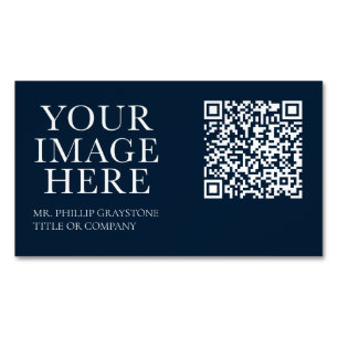 Professional Navy & White QR Code Your Logo Here B Magnetic Business Card