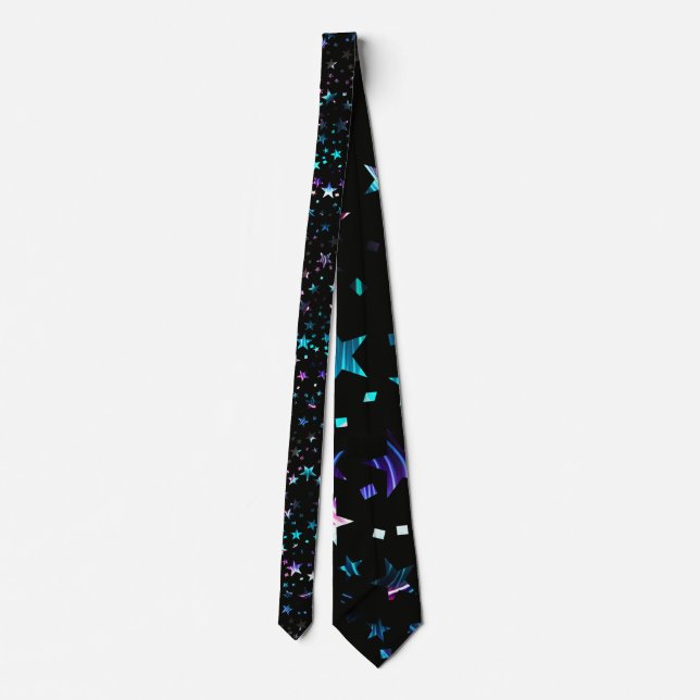 Professional Neon Pink Turquoise Blue Stars Black Tie (Back)
