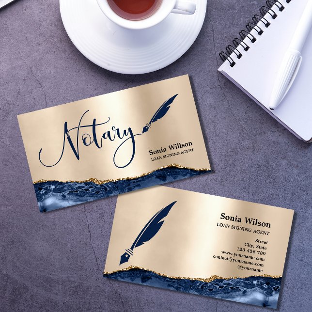 Professional Notary Loan Signing Agent Black Gold  Business Card (Creator Uploaded)