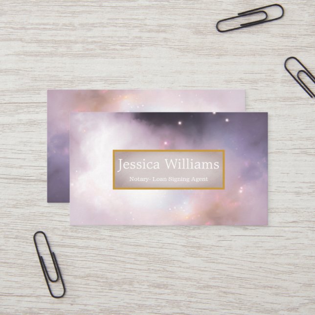 Professional Notary Public Elegant Script Plain Business Card (Front/Back In Situ)