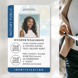 Professional Notary Public Photo QR Code ID Blue Badge
