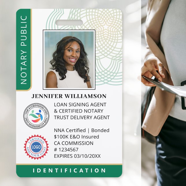 Professional Notary Public Photo QR Code ID Green Badge (Creator Uploaded)