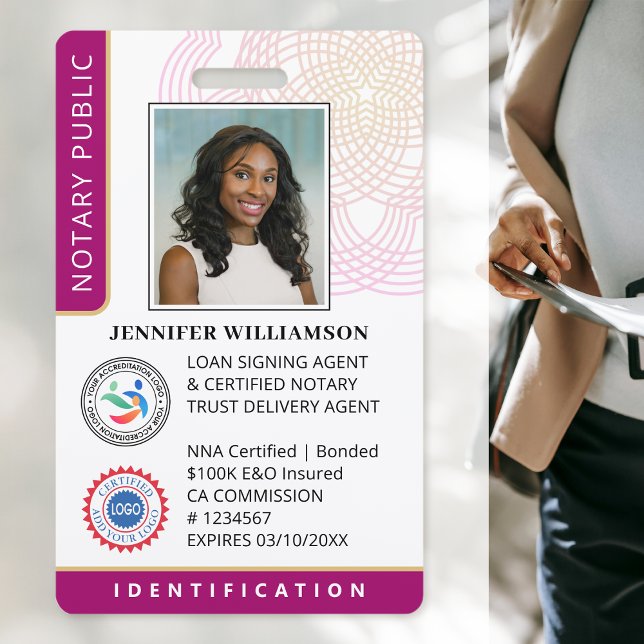 Professional Notary Public Photo QR Code Magenta ID Badge (Creator Uploaded)