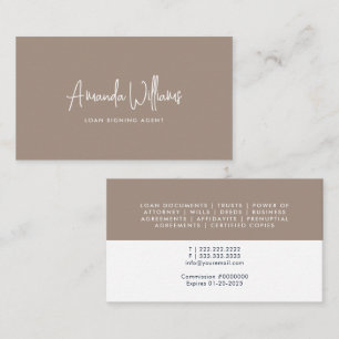 Professional Notary Signing Agent Brown Business Card