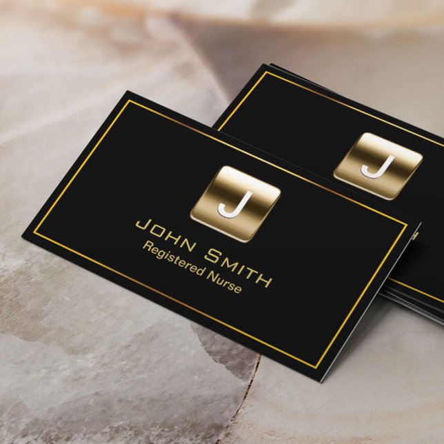 Professional Nurse Gold Logo Modern Black Business Card (Creator Uploaded)