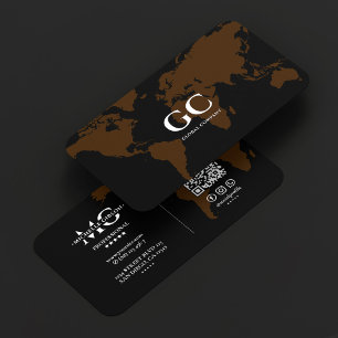 Professional Office Global Black Brown World Map  Business Card