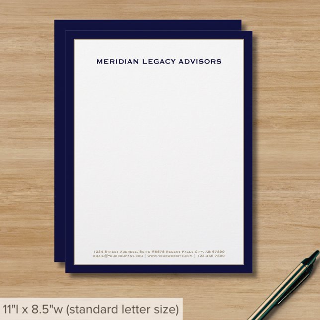 Professional Office Navy Blue Border Custom Letterhead (Creator Uploaded)