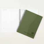 Professional Olive & Black Monogram Initial Planner<br><div class="desc">Modern planner features a minimal design in an olive green and black colour palette. Custom name presented in the lower right hand corner in stylish simple font with a complimentary minimal monogram medallion. Shown with a custom name and monogram initial on the front in modern typography, this personalised business planner...</div>