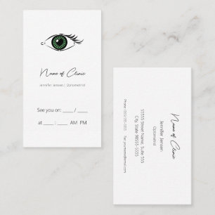Professional Optometrist Green Heart Eye Reminder Business Card