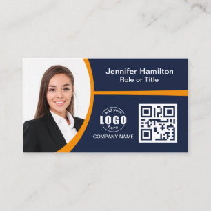 Professional Orange add your Logo QR Code Business Card