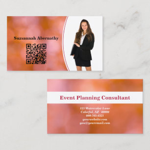 Professional Orange Bokeh Blur Custom Photo QR Business Card