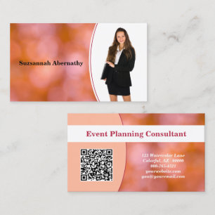 Professional Orange Bokeh Blur Custom Photo QR Business Card