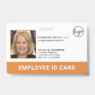 Professional Orange Company Logo Employee Photo ID Badge
