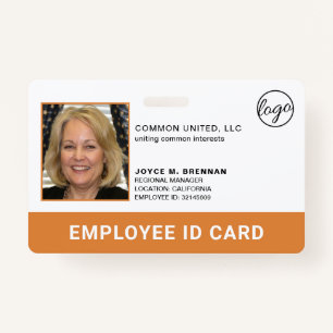 Professional Orange Company Logo Employee Photo ID ID Badge