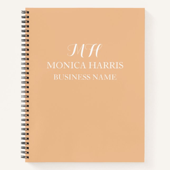 Professional Orange Monogram Initial Business Notebook (Front)