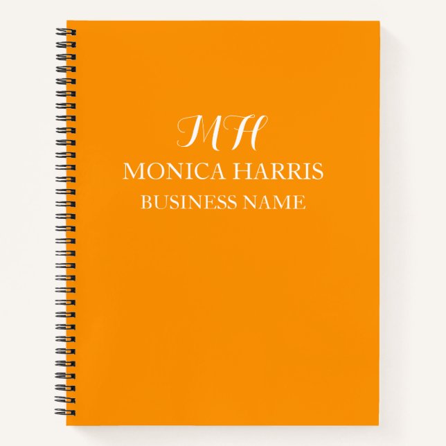Professional Orange Monogram Initial Business Notebook (Front)