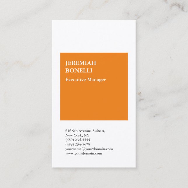 Professional orange white minimalist premium silk business card (Front)