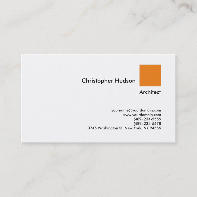 Professional Orange White Simple Plain Architect Business Card (Front)