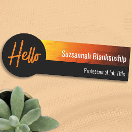 Professional Orange Yellow Sunset Art Hello Name Tag