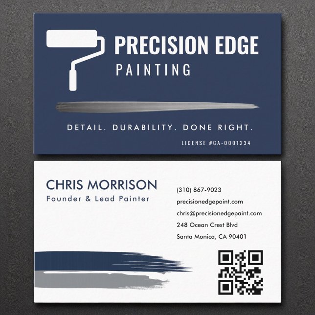 Professional Painting Service Navy Blue QR Code Business Card (Creator Uploaded)