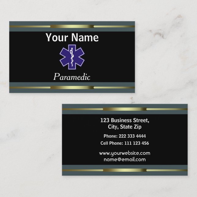 Professional Paramedic Gold and Black Business Card (Front/Back)