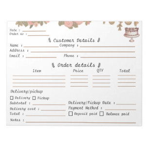 Professional Pastry Cupcake Bakery Order Form Notepad