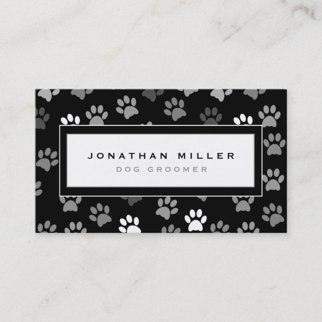 Professional Paw Print Design | Black & White Business Card (Front)
