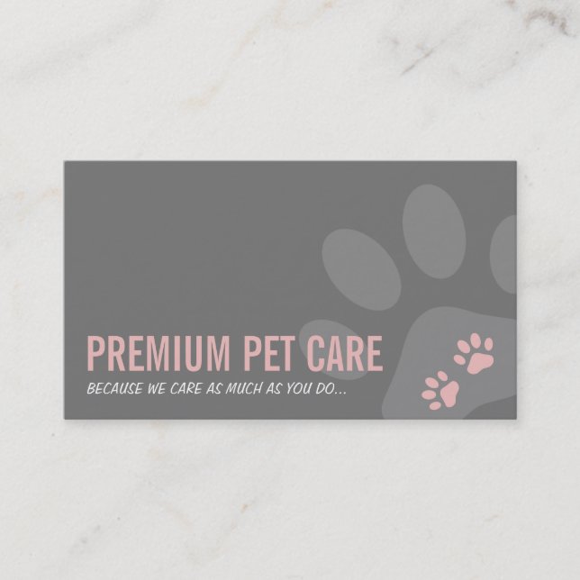 PROFESSIONAL PAW PRINTS pet care cute pink grey Business Card (Front)