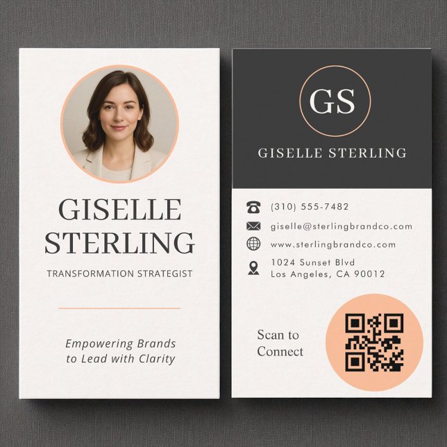Professional Peach Orange Photo QR Code Business Card (Creator Uploaded)