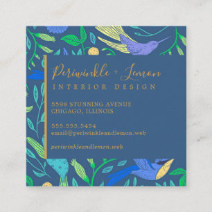 Professional Periwinkle Hummingbird Floral Square Square Business Card