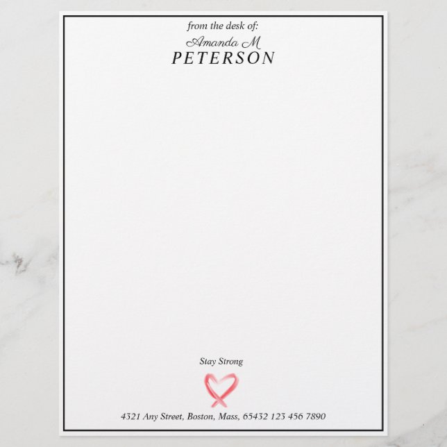Professional Personal Name Heart Message Address Custom Letterhead (Front)