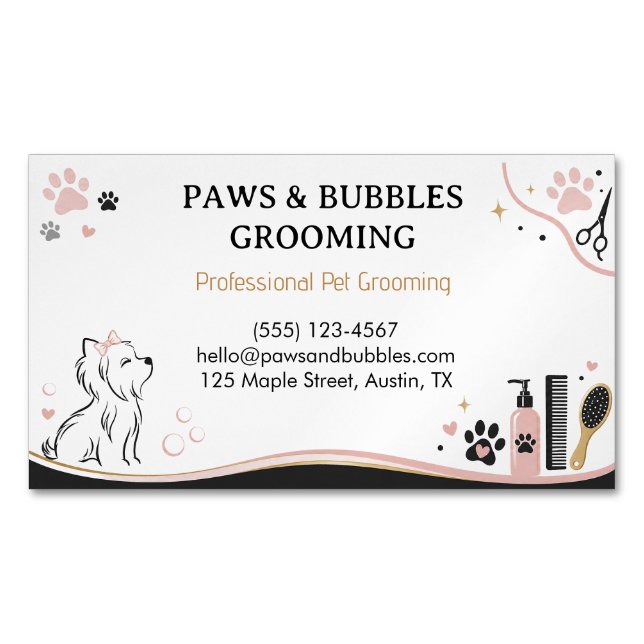 Professional Pet Grooming Magnet Business Card  (Front)