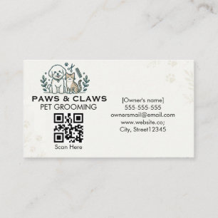 Professional Pet Grooming with QR Code Business Card