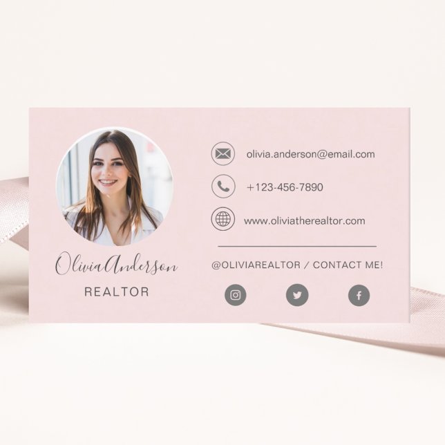 Professional Photo Blush Pink Business Card (Creator Uploaded)