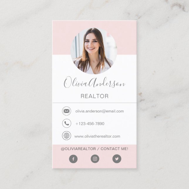 Professional Photo Blush Pink Business Card (Front)