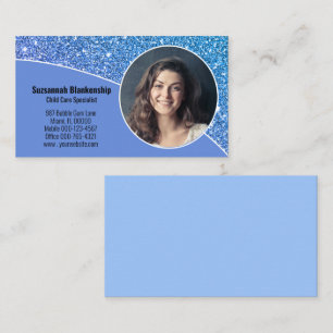 Professional Photo Child Care Blue Faux Glitter Business Card