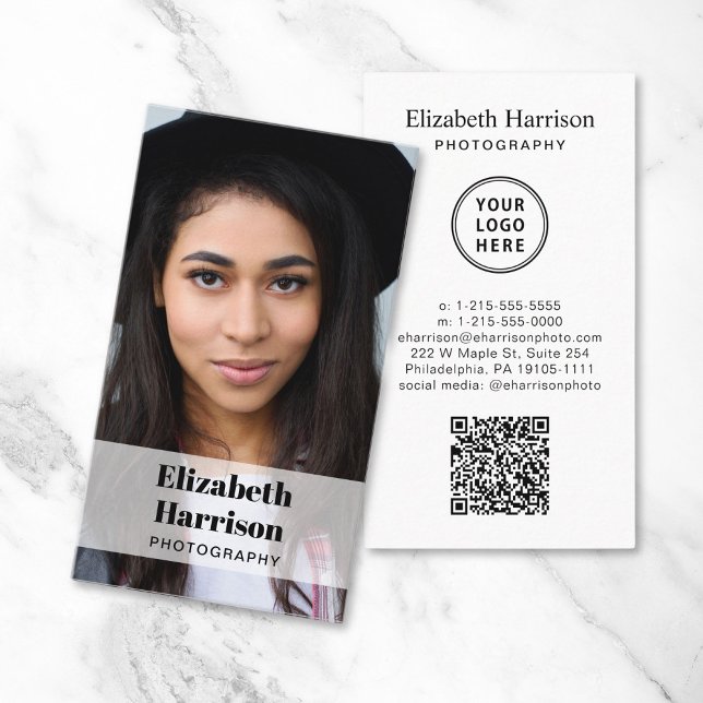 Professional Photo QR Code Logo Business Card (Make a lasting impression with this modern business card featuring your photo, QR code and logo)