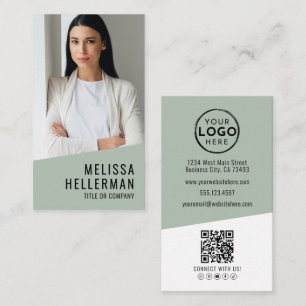 Professional Photo QR Code Logo Green Vertical Business Card