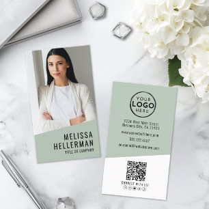 Professional Photo QR Code Logo Green Vertical Business Card